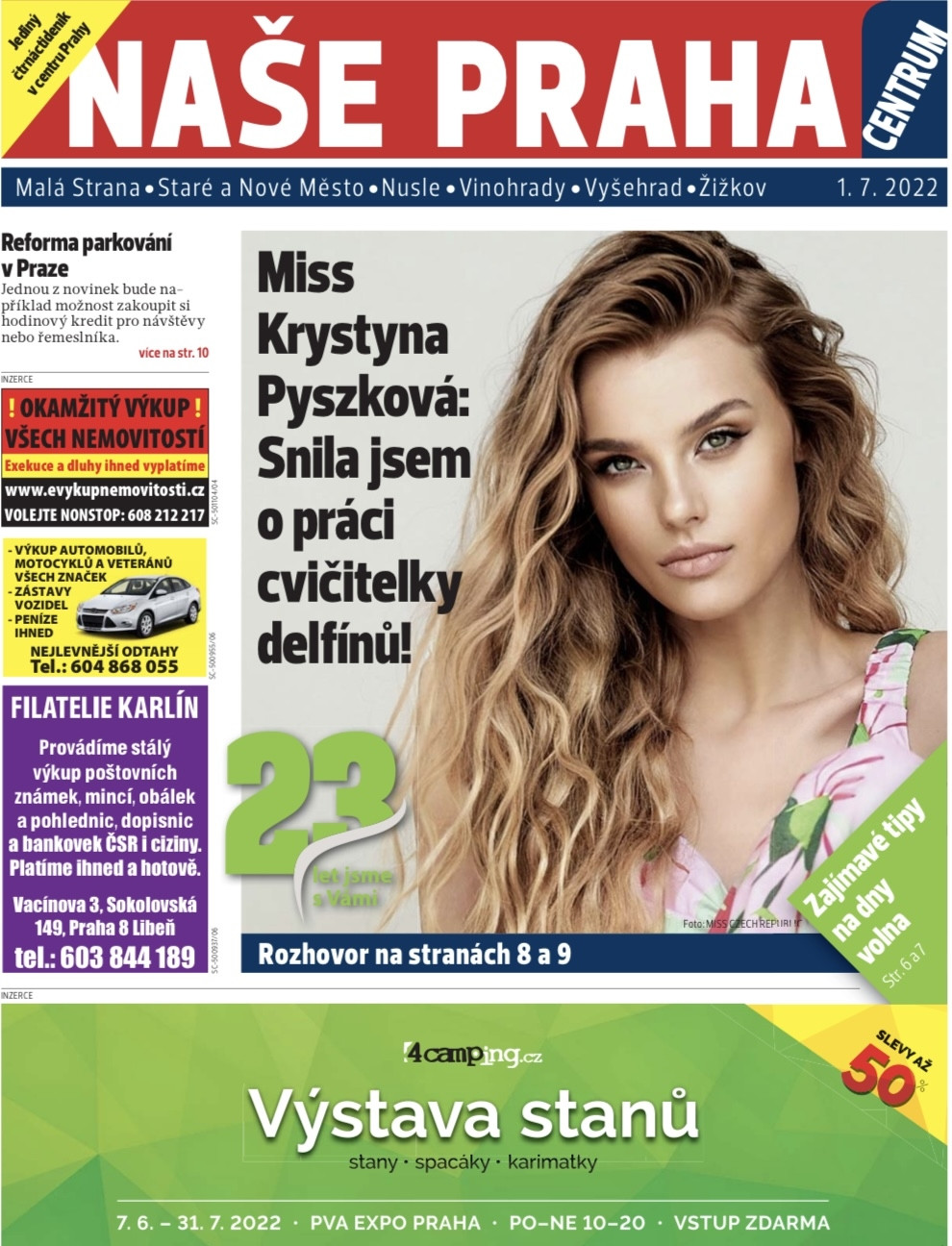 Krystyna Pyszková na titulce Naše Praha