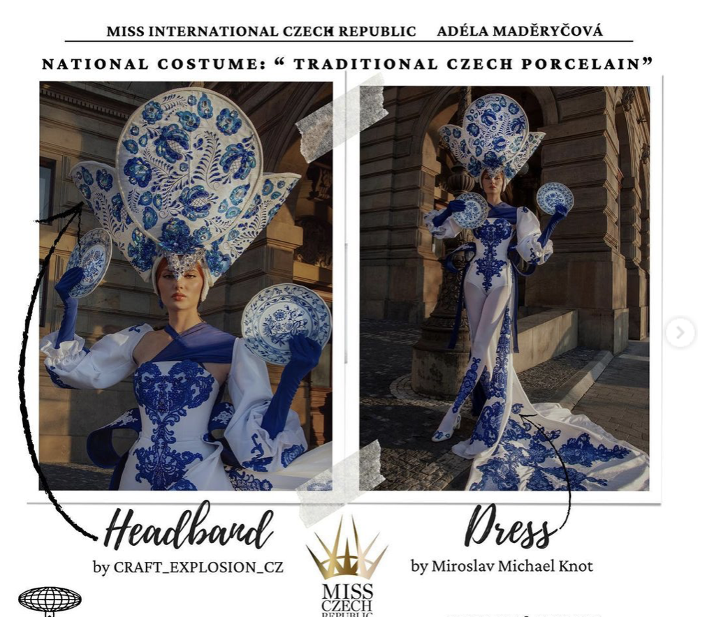 Národní kostým "Tradiční český porcelán" pro Miss International